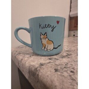 Opalhouse Stoneware Calico Kitty Cat With Heart‎ Coffee Tea Mug Blue 14 oz